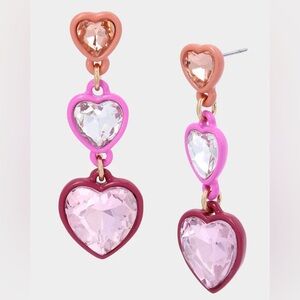 NWT Betsey Johnson drop heart earrings pink xoxo valentines gift w gift